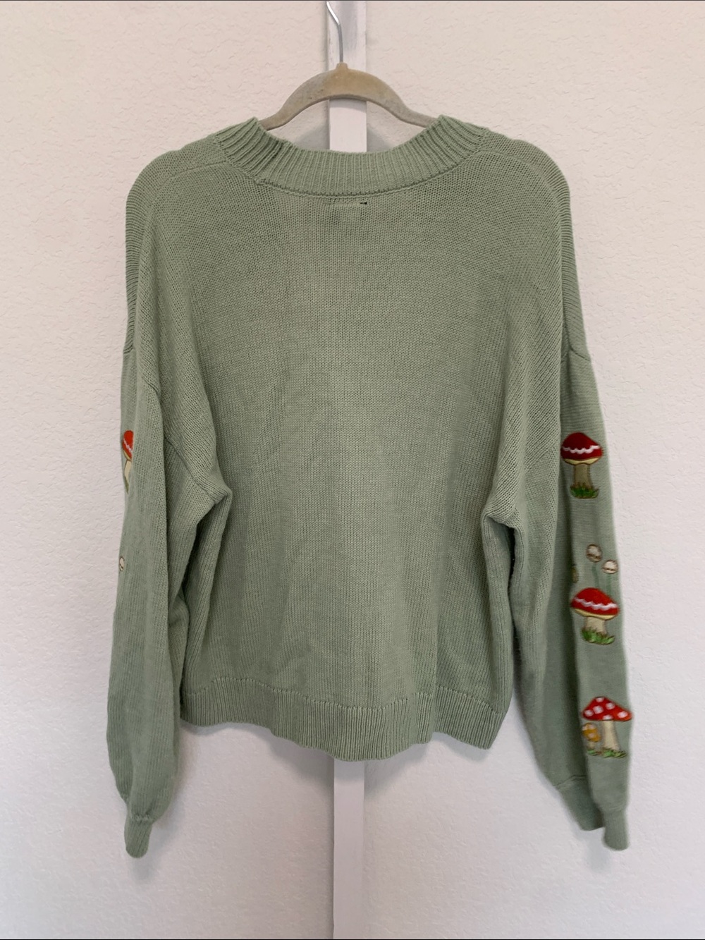 Sanrio Hello Kitty Mushroom Patch Sage V-Neck Cardigan Sweater - Picture 5 of 8